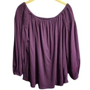 Lauren Ralph Lauren Womens Cotton Silk Blend Purple Embroidered Smocked Top L